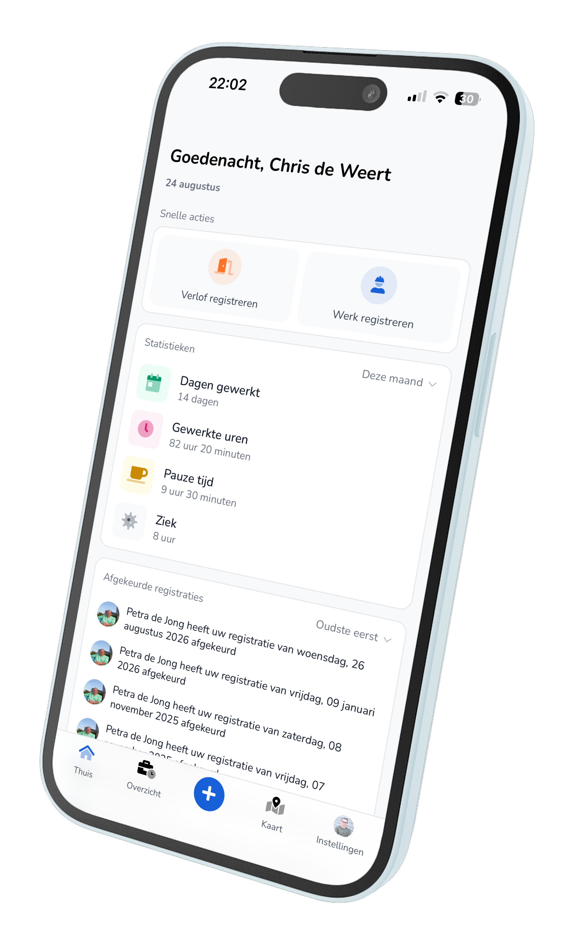 TransportKlok-app met dagelijkse acties en registraties