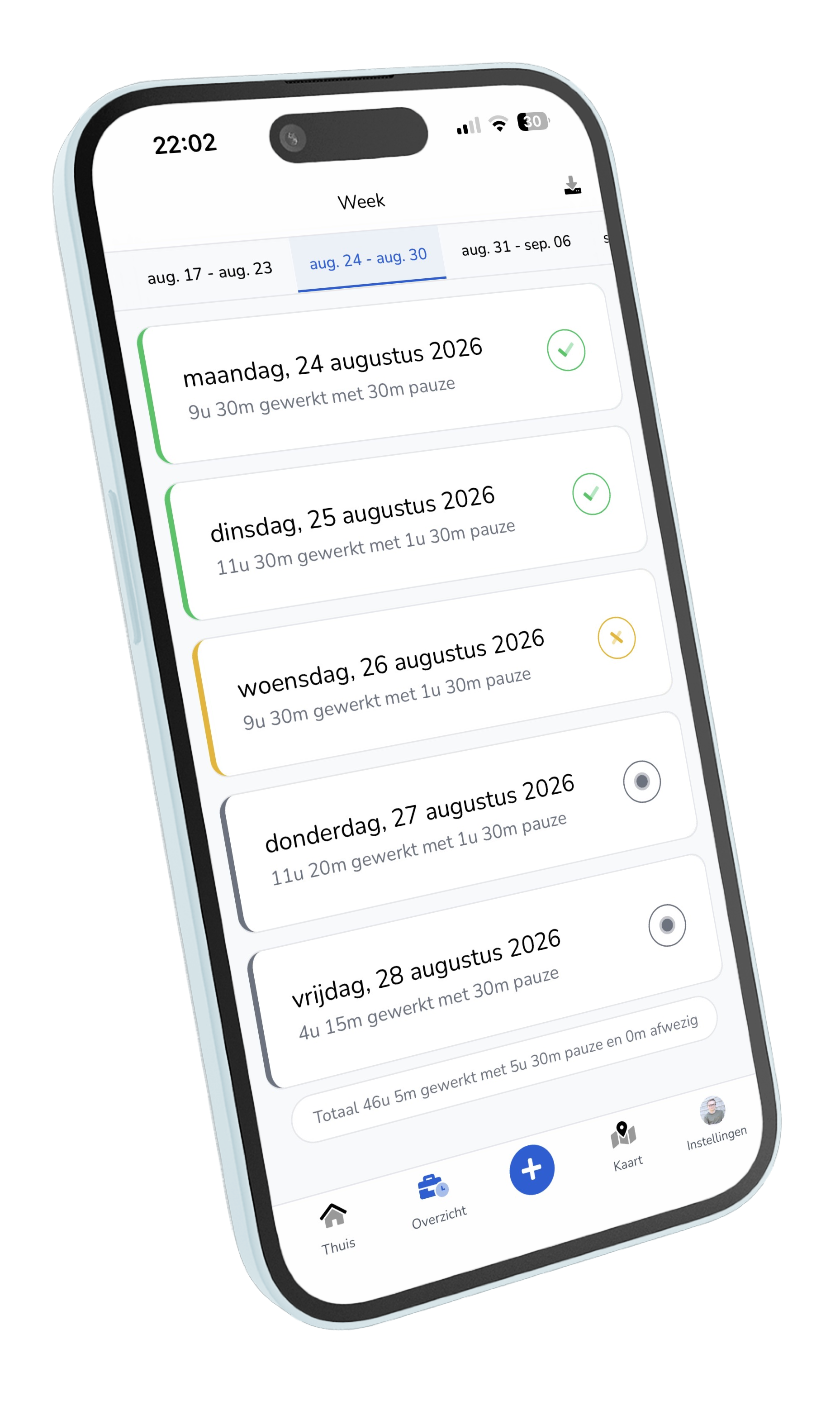 TransportKlok-app met weekoverzicht van uren
